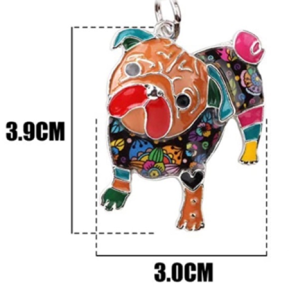 Enamel Pug Dog Puppy Pendant & 925 Sterling Silver Necklace - Picture 3 of 4